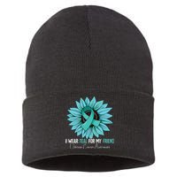 I Wear Teal For My Friend Ovarian Cancer Awareness Sustainable Knit Beanie