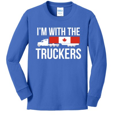 I'm With The Truckers Canadian Truck Driver Semi Big Rig Gift Kids Long Sleeve Shirt