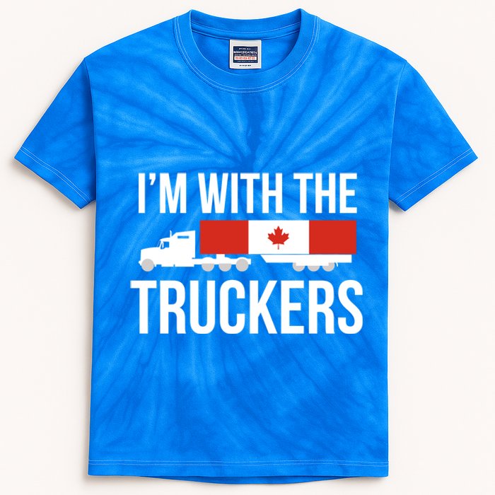 I'm With The Truckers Canadian Truck Driver Semi Big Rig Gift Kids Tie-Dye T-Shirt