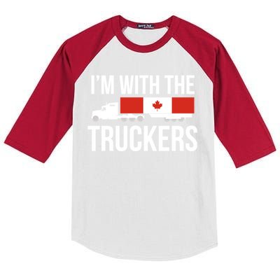 I'm With The Truckers Canadian Truck Driver Semi Big Rig Gift Kids Colorblock Raglan Jersey