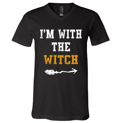 Im With The Witch Funny Halloween Costume Couples V-Neck T-Shirt