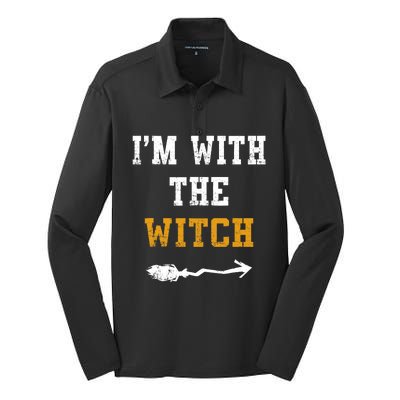 Im With The Witch Funny Halloween Costume Couples Silk Touch Performance Long Sleeve Polo