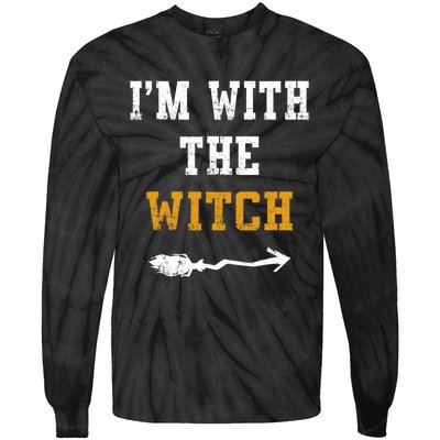 Im With The Witch Funny Halloween Costume Couples Tie-Dye Long Sleeve Shirt