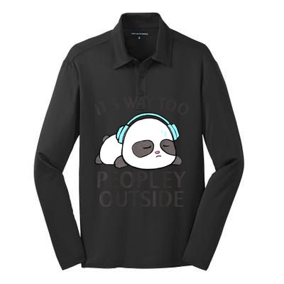 ItS Way Too Peopley Outside Cute Kawaii Introvert Panda Silk Touch Performance Long Sleeve Polo