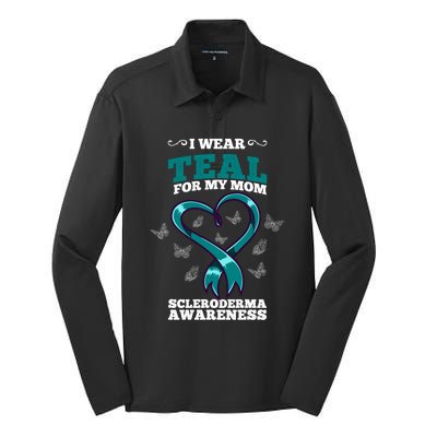 I Wear Teal For My Mom Scleroderma Awareness Meaningful Gift Silk Touch Performance Long Sleeve Polo