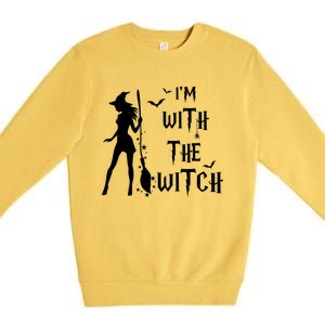 Im With The Witch Halloween Couple Funny Great Gift Premium Crewneck Sweatshirt