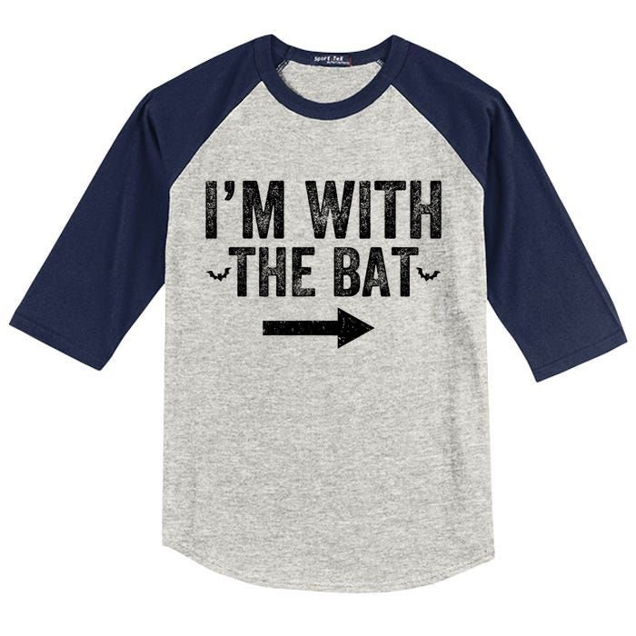 IM With The Bat Funny Matching Couple Costume Halloween Kids Colorblock Raglan Jersey