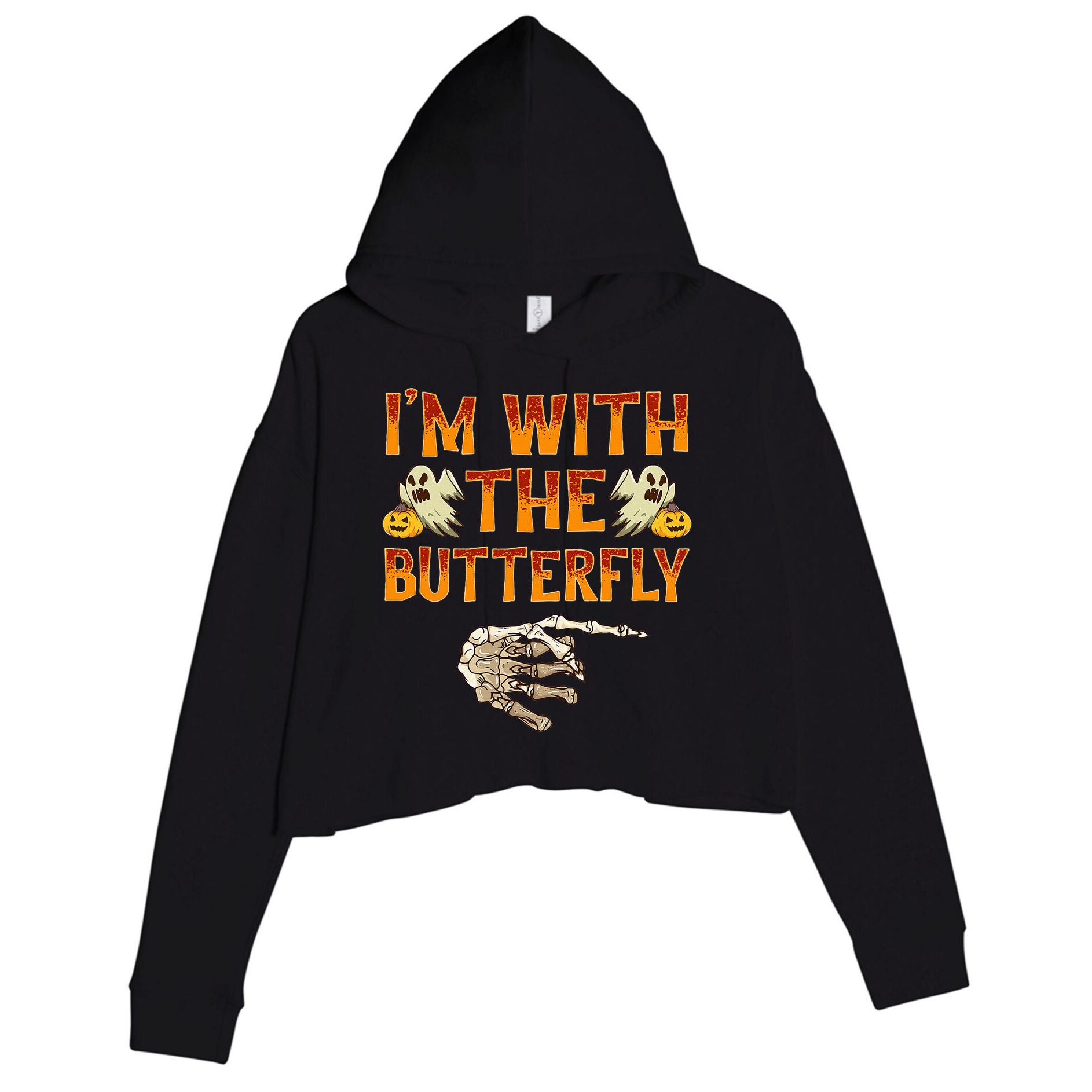 Im With The Butterfly Costume Funny Halloween Couple Crop Fleece Hoodie