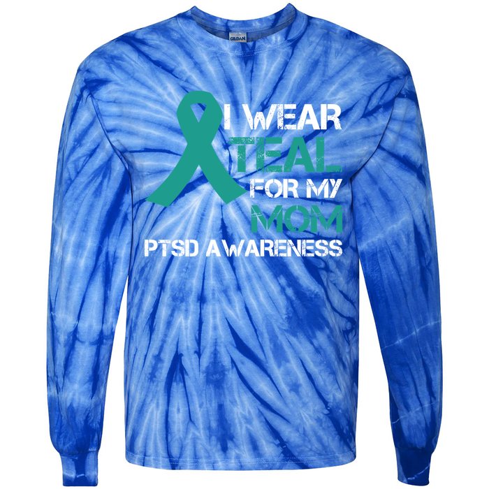 I Wear Teal For My Mom Support Ptsd Warrior Gift Tie-Dye Long Sleeve Shirt