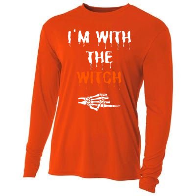 Im With The Witch Skeleton Hand Halloween Witch Costume Gift Cooling Performance Long Sleeve Crew