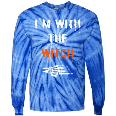 Im With The Witch Skeleton Hand Halloween Witch Costume Gift Tie-Dye Long Sleeve Shirt