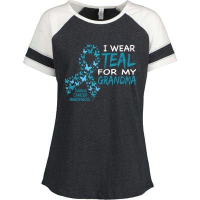 I Wear Teal For My Grandma Ovarian Cancer Awareness T Enza Ladies Jersey Colorblock Tee