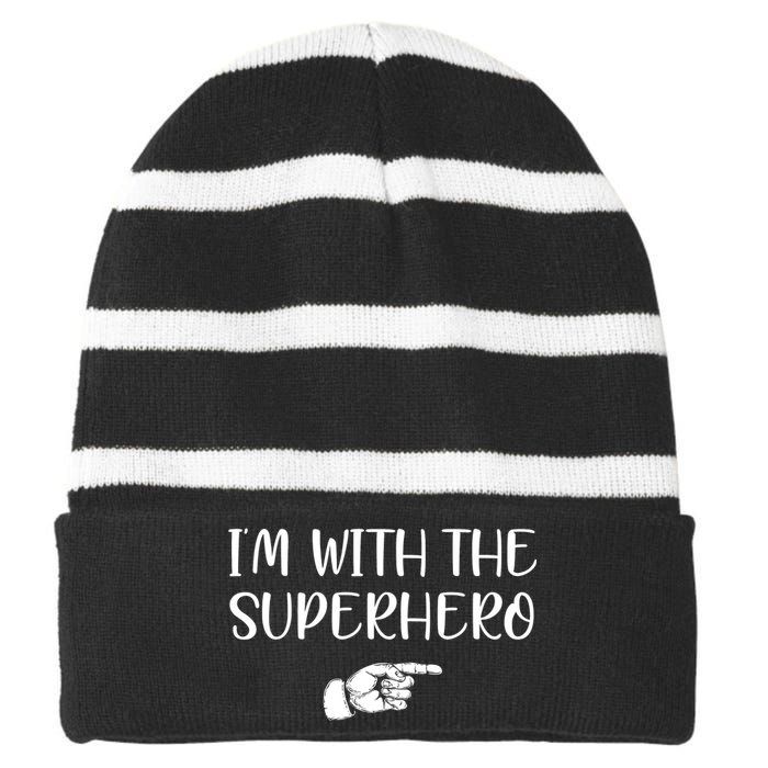 Im With The Superhero Striped Beanie with Solid Band