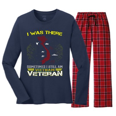 I WAS THERE SOMETIMES I STILL AM VIETNAM VETERAN Women's Long Sleeve Flannel Pajama Set 