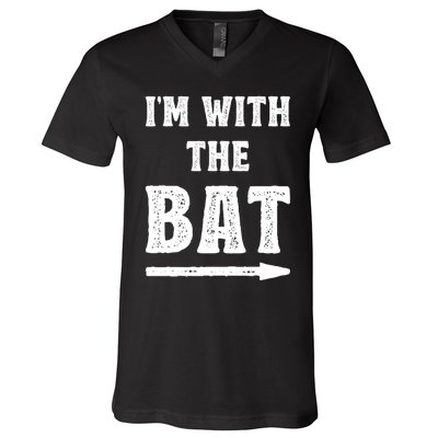 IM With The Bat Costume Halloween Matching Couple Lazy Diy V-Neck T-Shirt