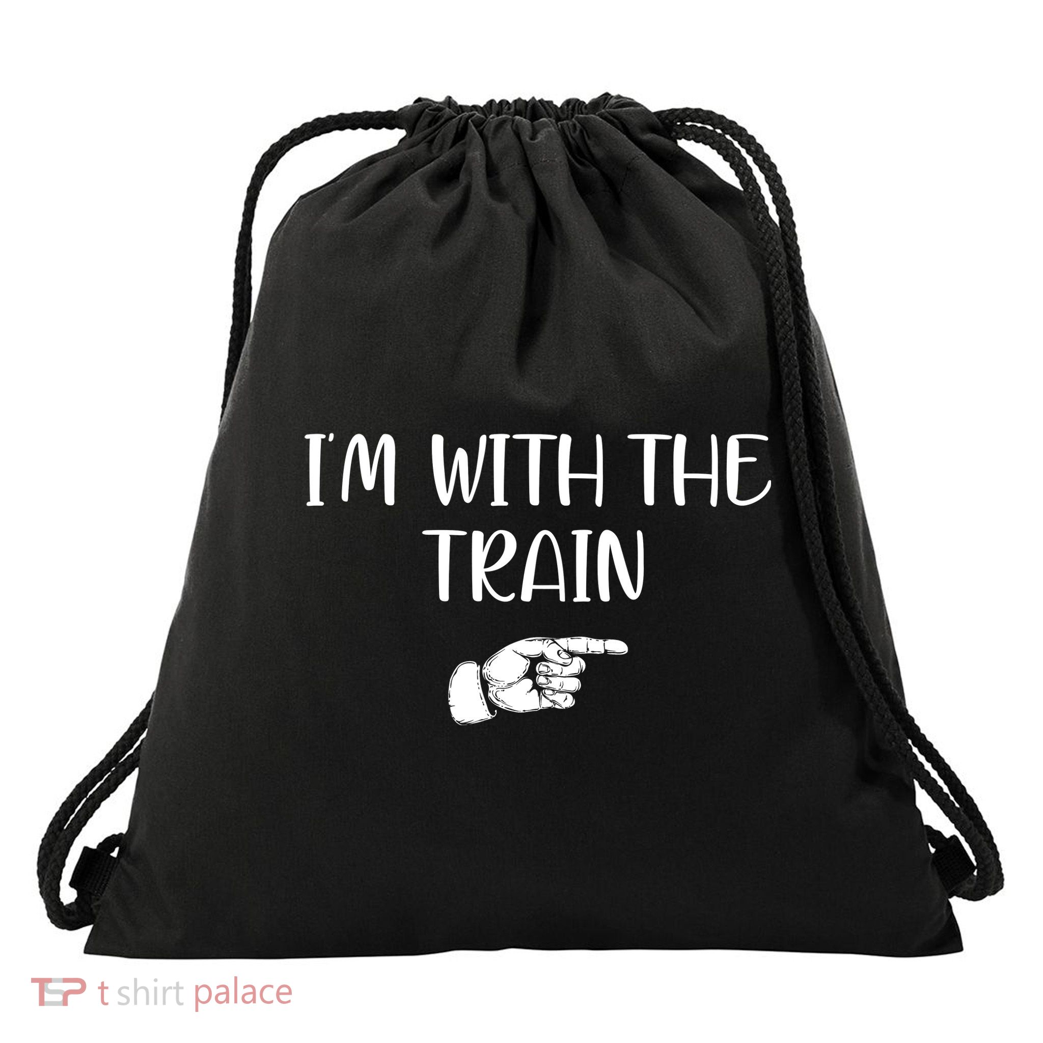 Im With The Train Drawstring Bag