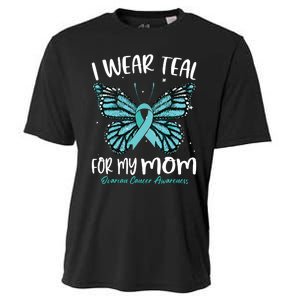 I Wear Teal For My Mom Ovarian Cancer Awareness Butterfly Cooling Performance Crew T-Shirt