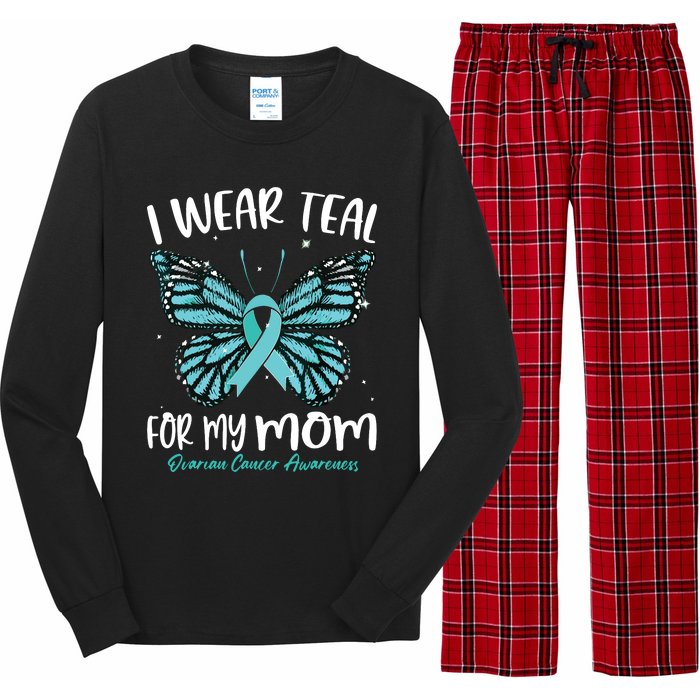 I Wear Teal For My Mom Ovarian Cancer Awareness Butterfly Long Sleeve Pajama Set