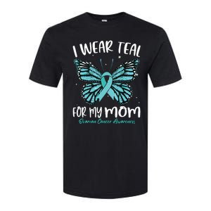 I Wear Teal For My Mom Ovarian Cancer Awareness Butterfly Softstyle CVC T-Shirt