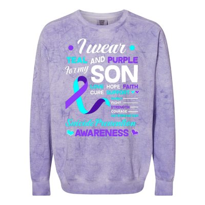 I Wear Teal & Purple For My Son Suicide Prevention Awareness Colorblast Crewneck Sweatshirt