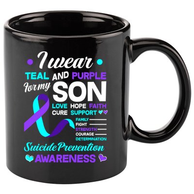 I Wear Teal & Purple For My Son Suicide Prevention Awareness 11oz C Handle Ceramic Mug