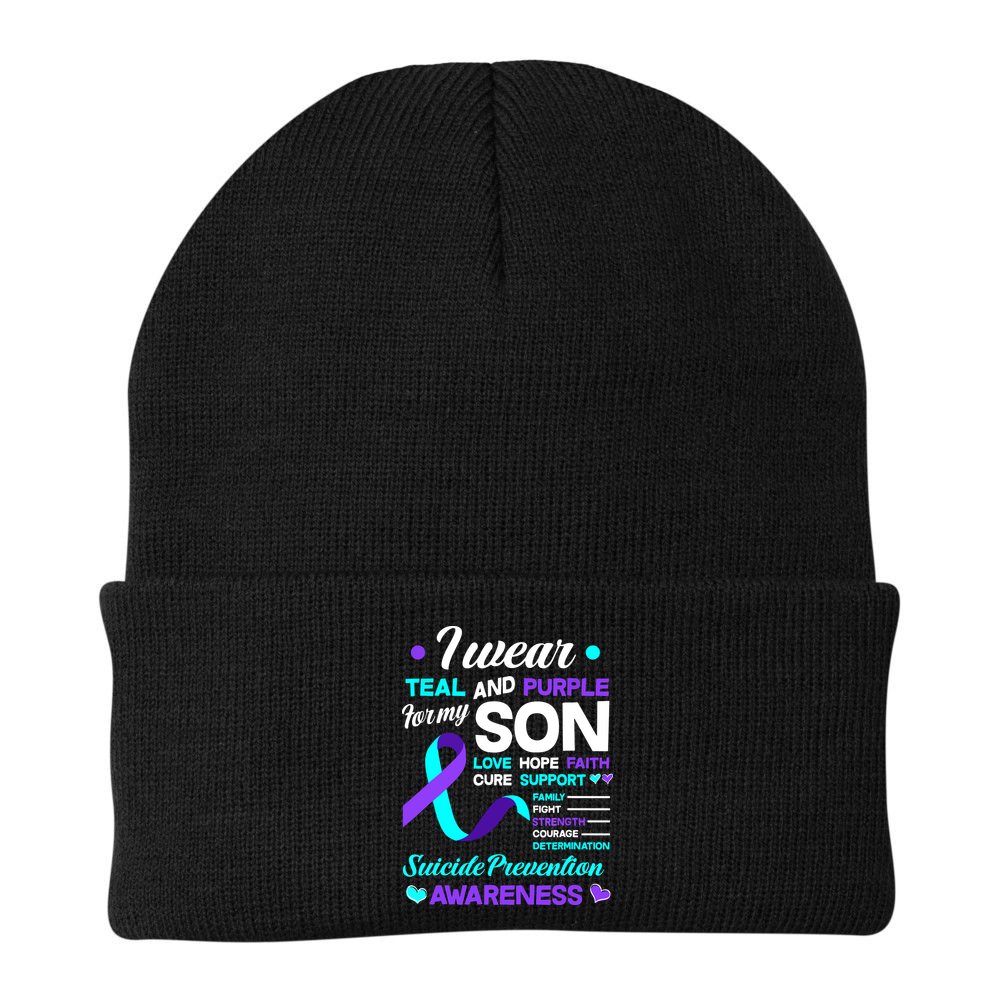 I Wear Teal & Purple For My Son Suicide Prevention Awareness Beanie