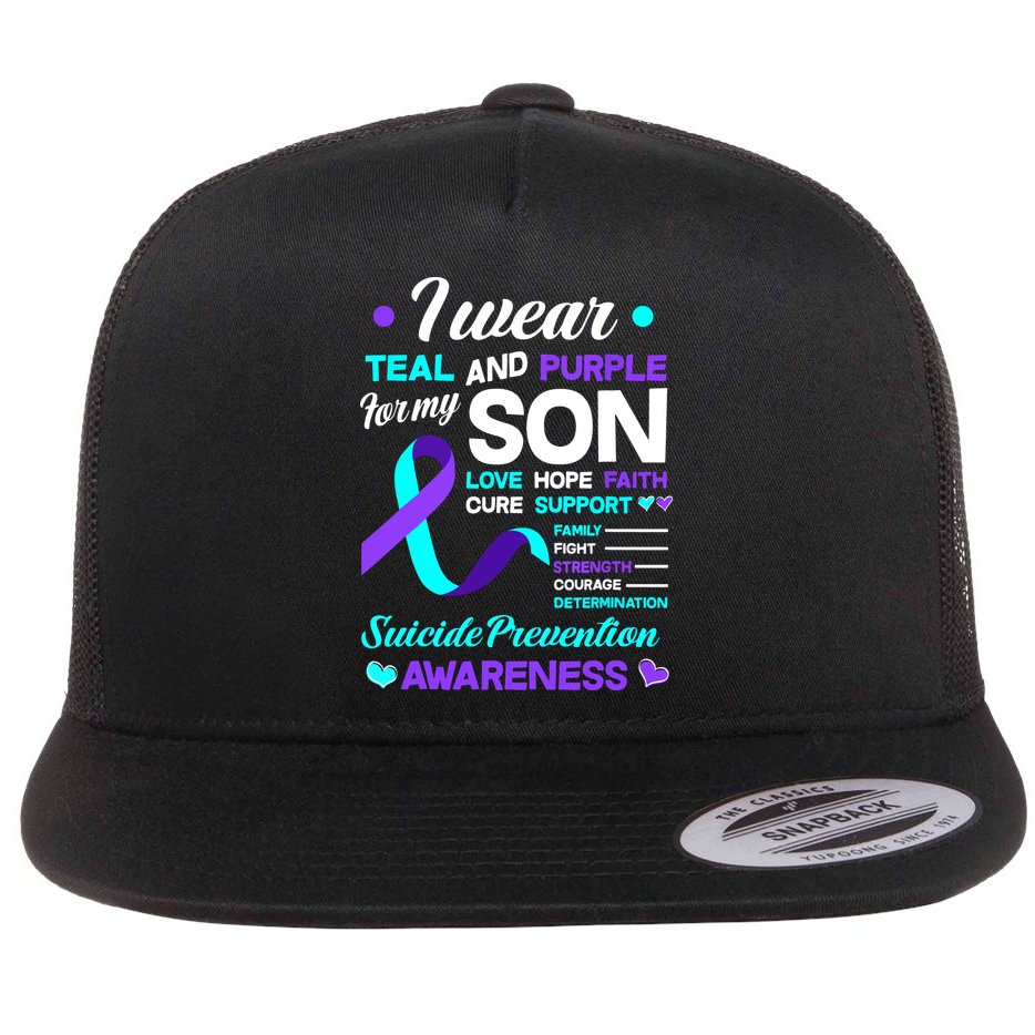 I Wear Teal & Purple For My Son Suicide Prevention Awareness Flat Bill Trucker Hat
