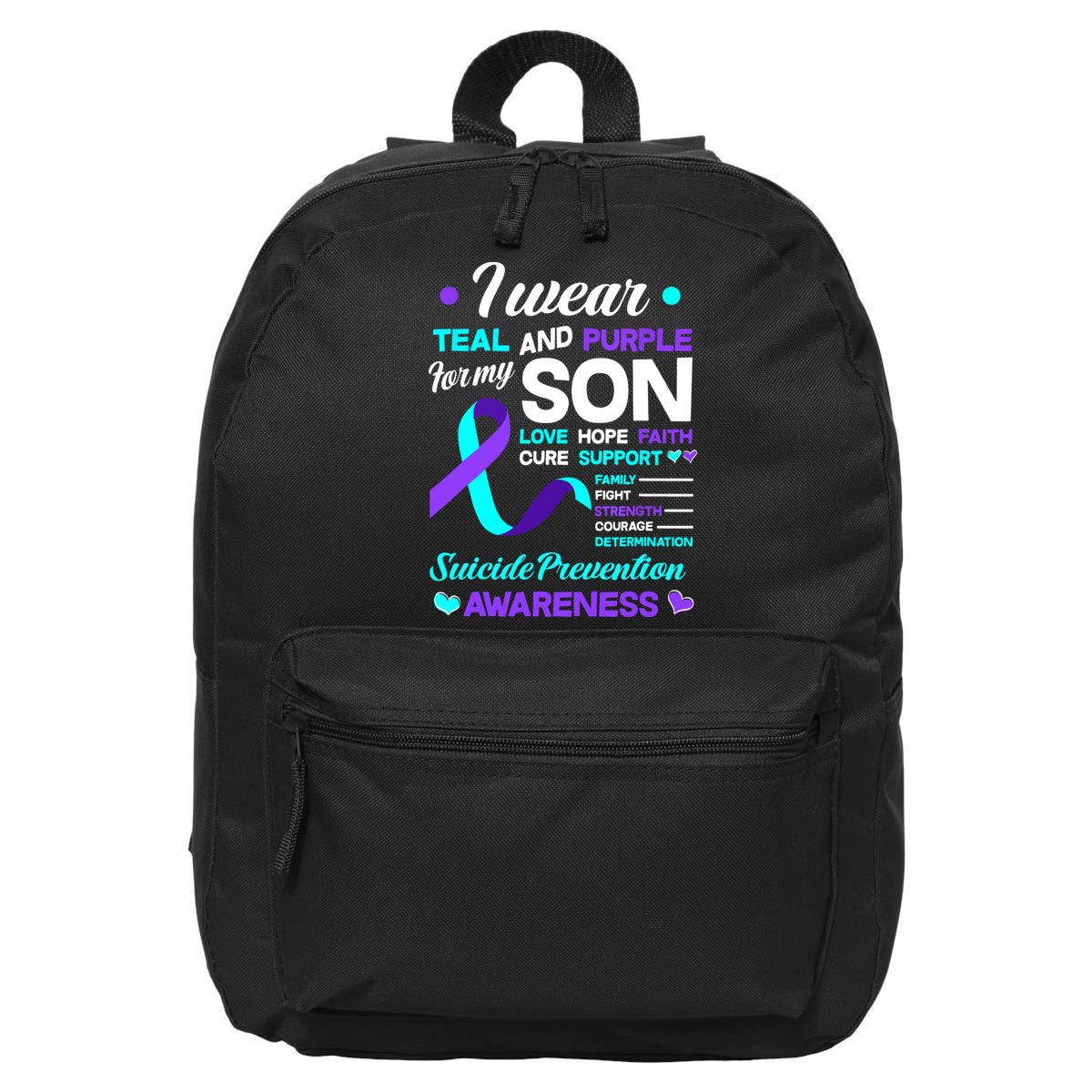 I Wear Teal & Purple For My Son Suicide Prevention Awareness 16 in Basic Backpack