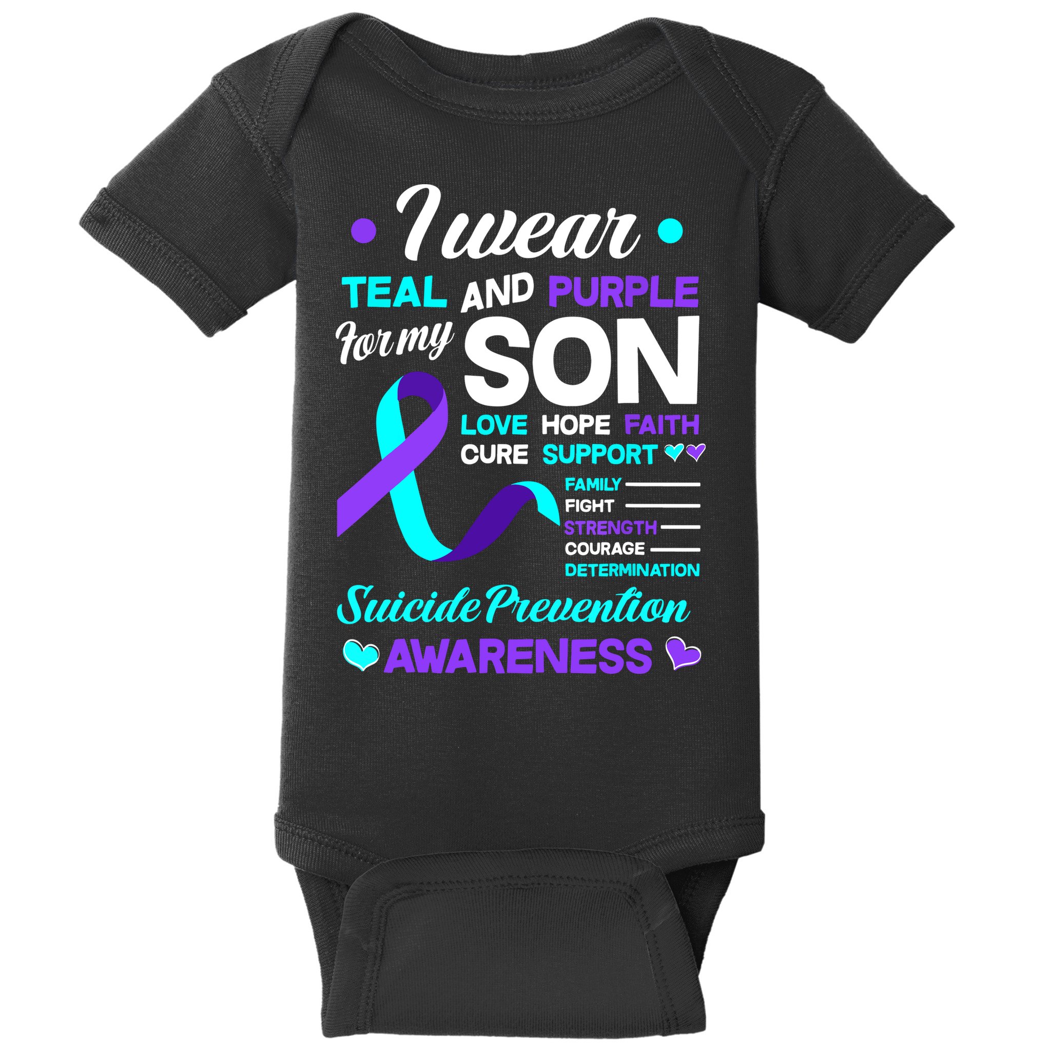 I Wear Teal & Purple For My Son Suicide Prevention Awareness Baby Bodysuit