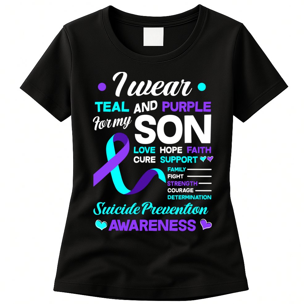 I Wear Teal & Purple For My Son Suicide Prevention Awareness Womens T-Shirt