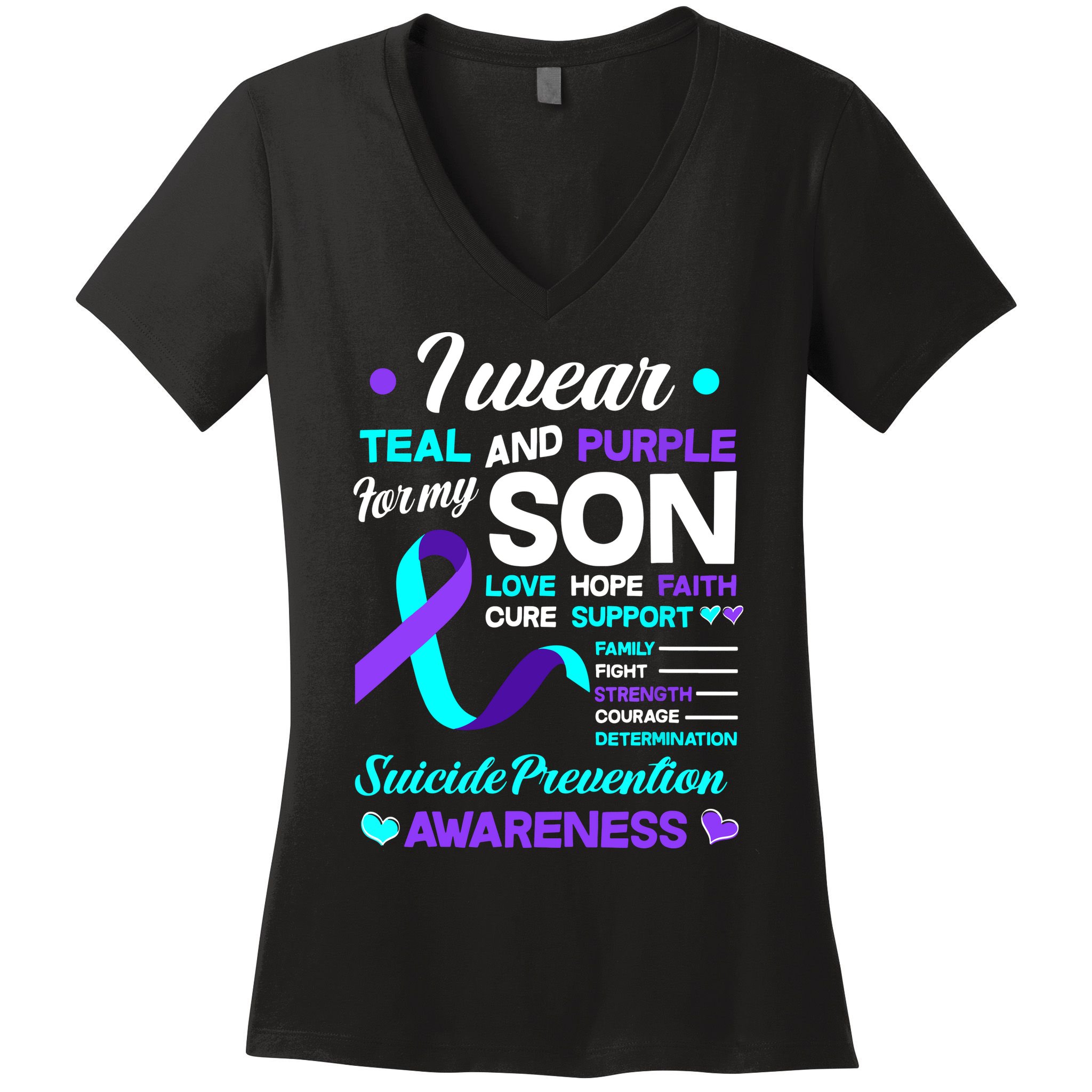 I Wear Teal & Purple For My Son Suicide Prevention Awareness Women's V-Neck T-Shirt