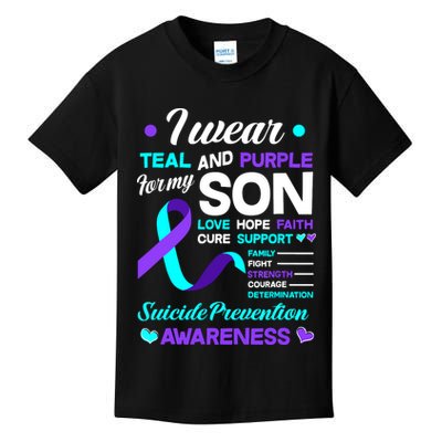 I Wear Teal & Purple For My Son Suicide Prevention Awareness Kids T-Shirt