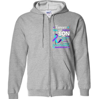 I Wear Teal & Purple For My Son Suicide Prevention Awareness Full Zip Hoodie