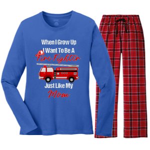 I Want To Be A Fire Fighter Just Like My Mom Hero Great Gift Women's Long Sleeve Flannel Pajama Set 