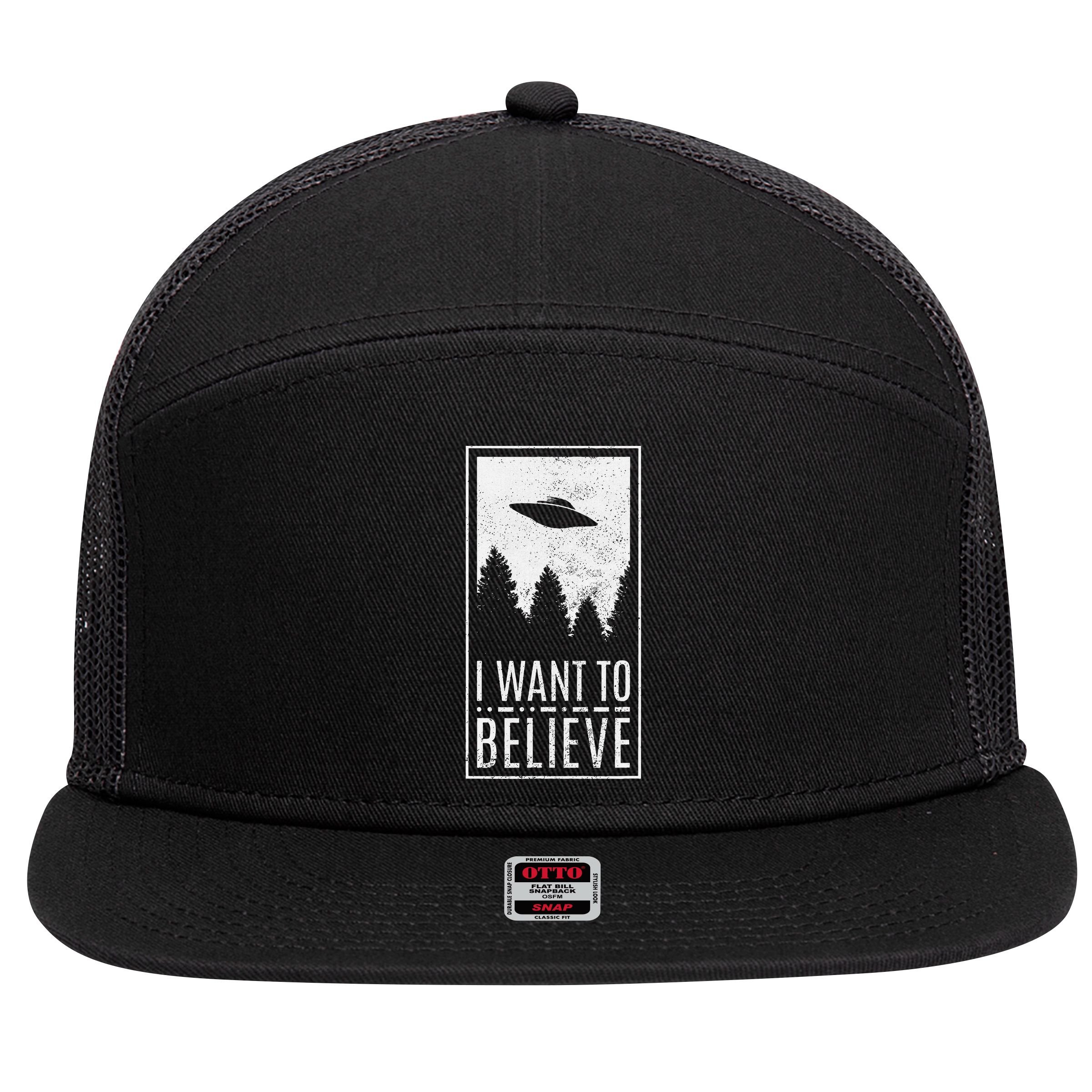 I Want To Believe Ufo Alien Hunter Conspiracy Theorist 7 Panel Mesh Trucker Snapback Hat