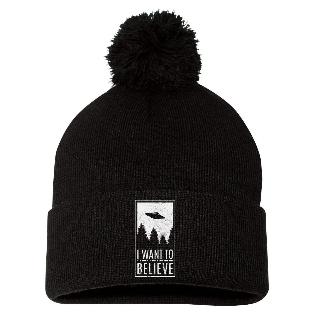 I Want To Believe Ufo Alien Hunter Conspiracy Theorist Pom Pom 12in Knit Beanie