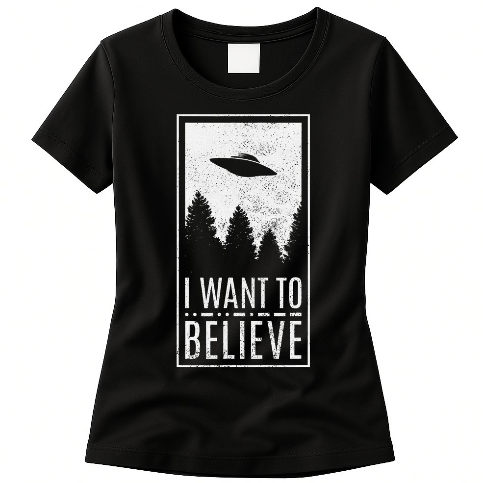 I Want To Believe Ufo Alien Hunter Conspiracy Theorist Womens T-Shirt