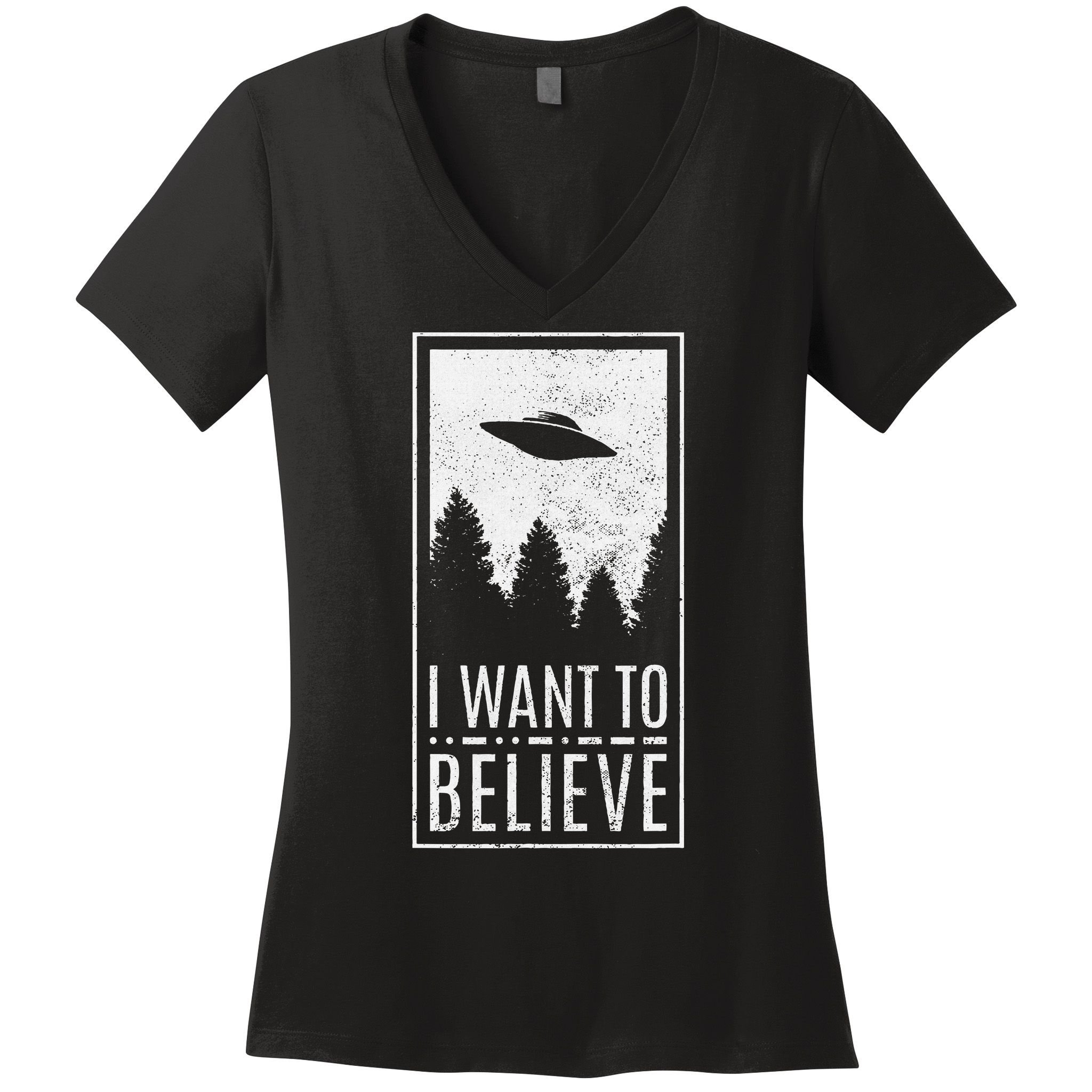 I Want To Believe Ufo Alien Hunter Conspiracy Theorist Women's V-Neck T-Shirt