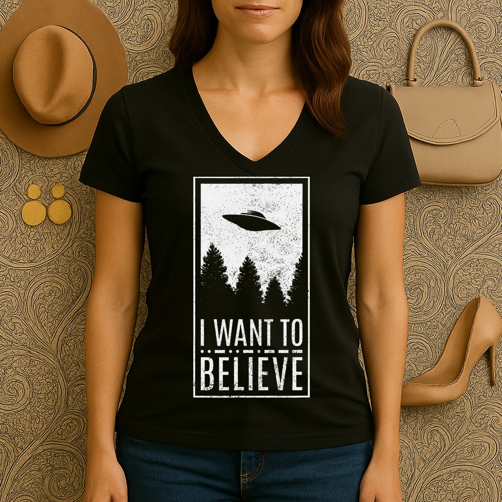 I Want To Believe Ufo Alien Hunter Conspiracy Theorist Women's V-Neck T-Shirt