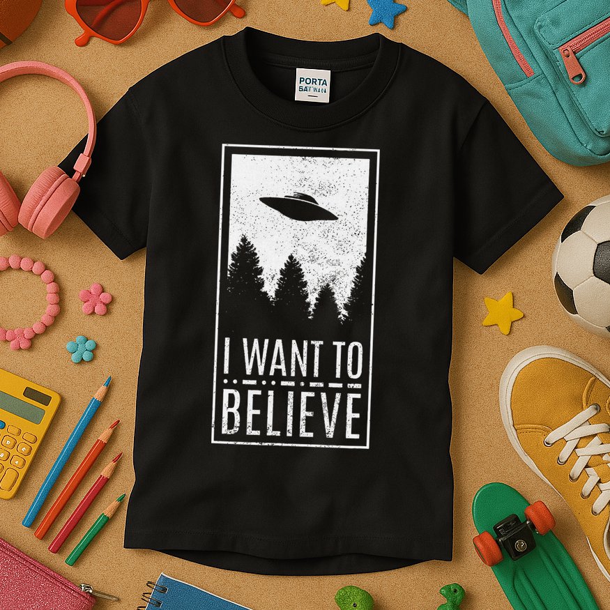 I Want To Believe Ufo Alien Hunter Conspiracy Theorist Kids T-Shirt