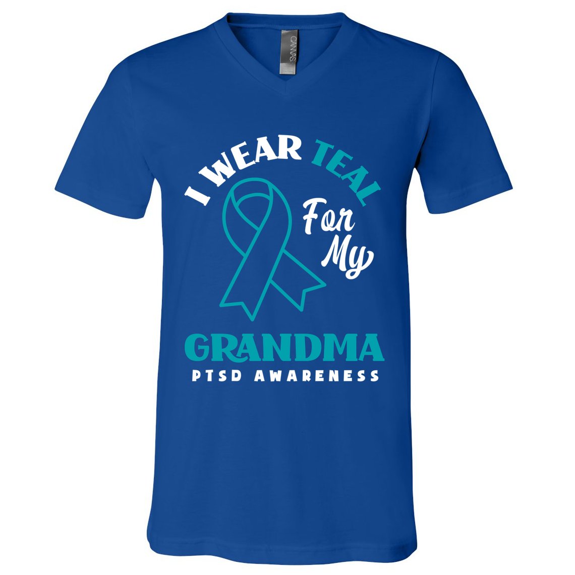 I Wear Teal For My Grandma Ptsd Awareness Gift V-Neck T-Shirt