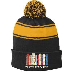 I'm With The Banned Read Banned Books Stripe Pom Pom Beanie