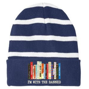 I'm With The Banned Read Banned Books Striped Beanie with Solid Band