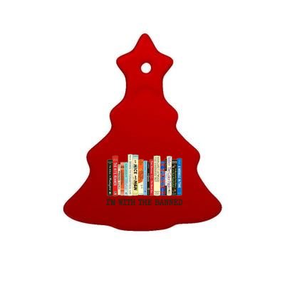 I'm With The Banned Read Banned Books Ceramic Tree Ornament