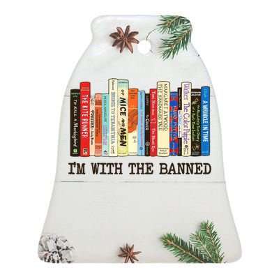 I'm With The Banned Read Banned Books Ceramic Bell Ornament