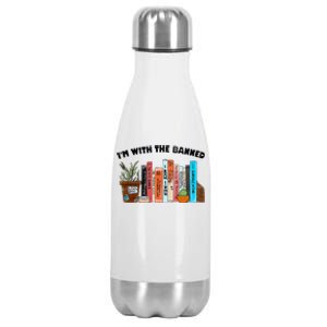 Im With The Banned Love Reading Books Outfit For Bookworms Stainless Steel Insulated Water Bottle