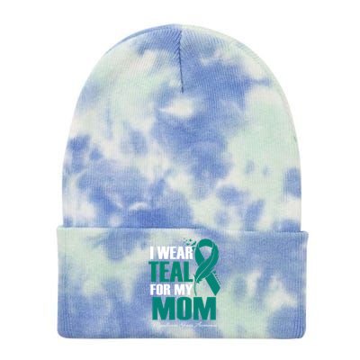 I Wear Teal For My Mom Myasthenia Gravis Awareness Gift Tie Dye 12in Knit Beanie