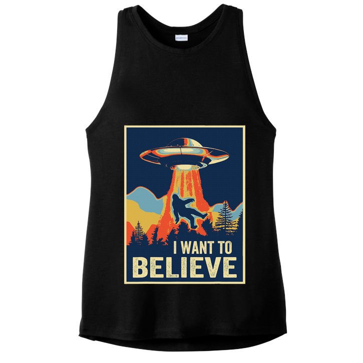 I Want To Believe Bigfoot Area 51 Alien Ufo Ladies PosiCharge Tri-Blend Wicking Tank