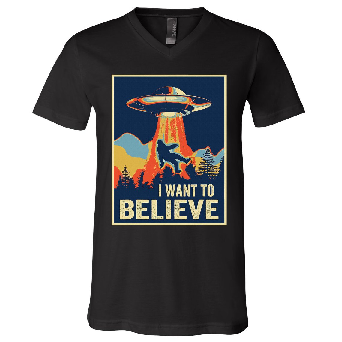 I Want To Believe Bigfoot Area 51 Alien Ufo V-Neck T-Shirt