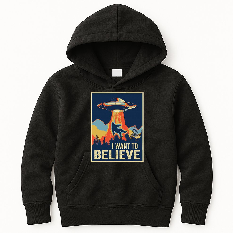 I Want To Believe Bigfoot Area 51 Alien Ufo Kids Hoodie